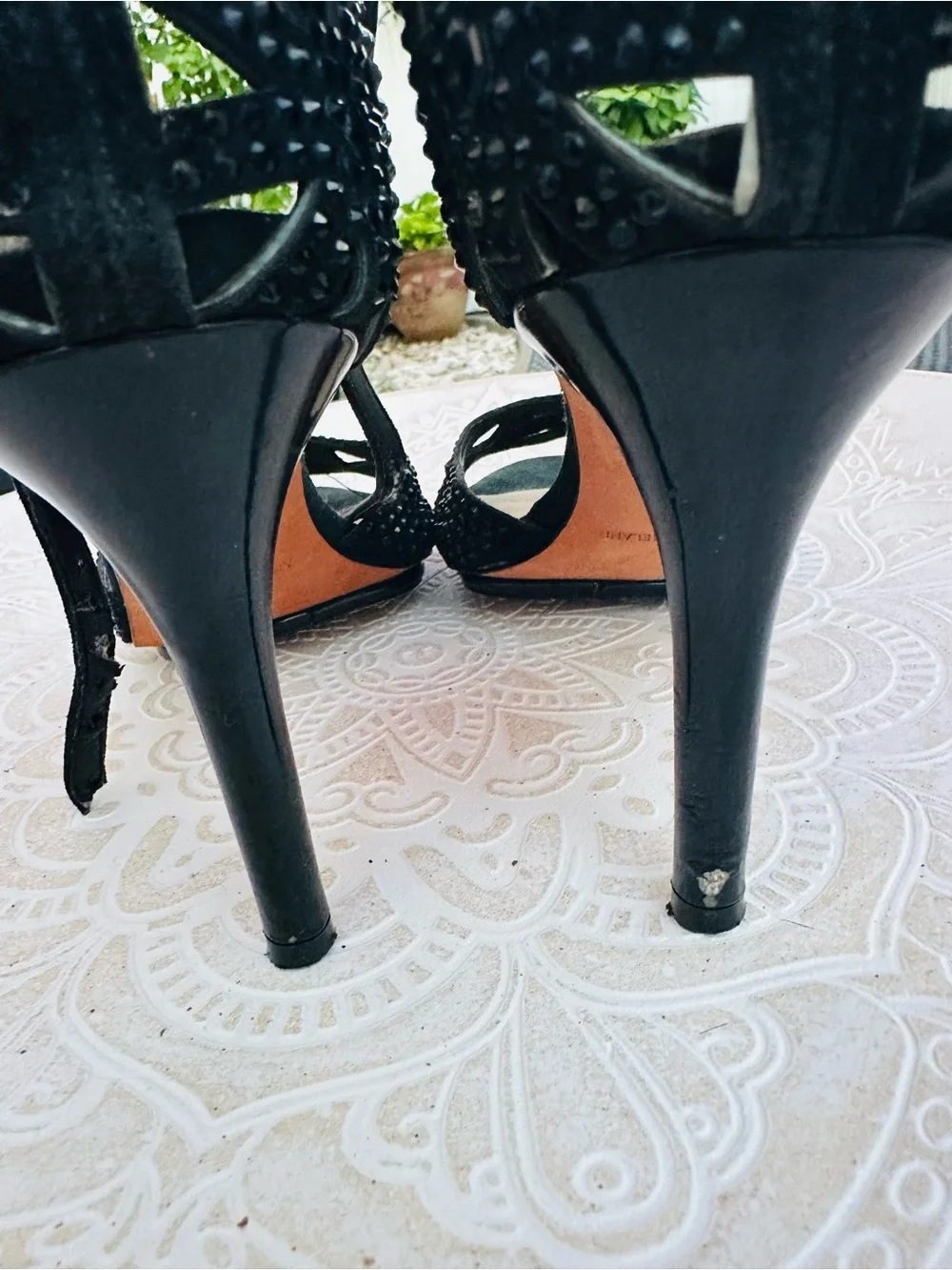 ANTONIO MELANI Black Strappy Crystal-Embellished Ankle-Strap Heels - Picture 4 of 9